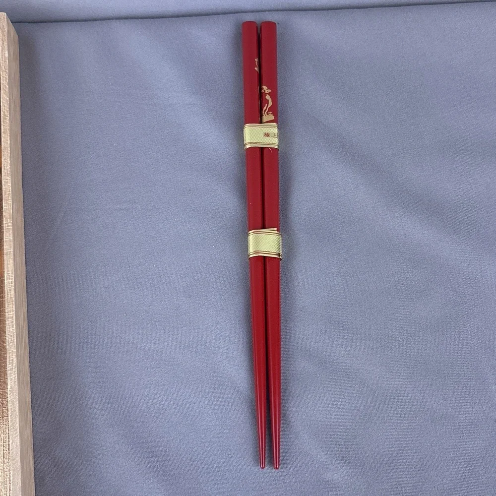 Wajima Nuri 21-23cm Ox Motif Japanese Lacquer Couples Chopsticks w/ Box